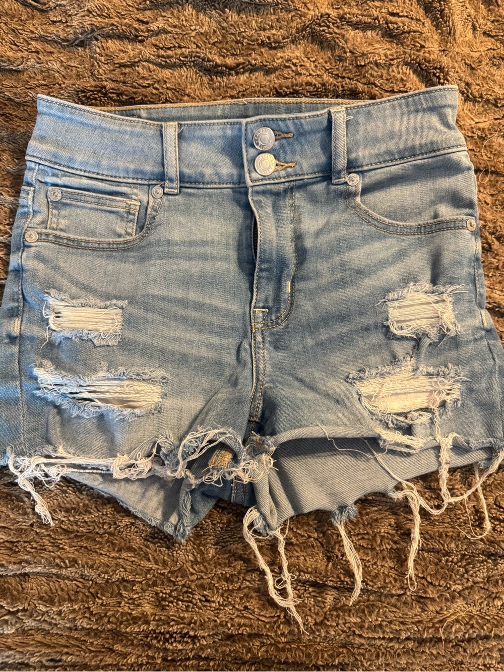 American Eagle Outfitters Distressed Denim Shorts - Light Blue